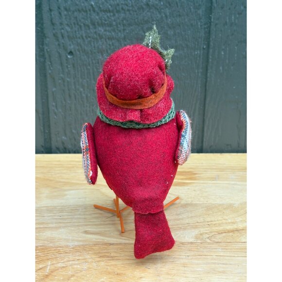 Hobby Lobby Red Plaid Fabric Bird Chick Figurine Felt Hat Scarf Floral Accent 7" - Picture 3 of 5